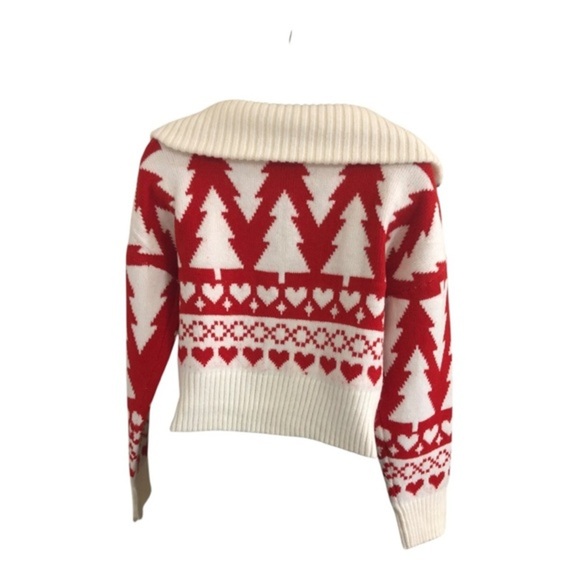 Jessica‎ Simpson red white pine hearts zip front pullover sweater size Small - Picture 17 of 17